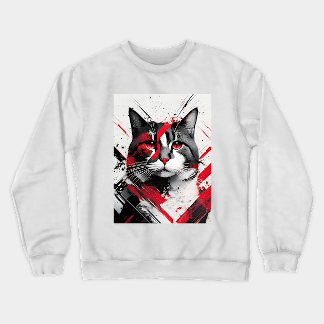 Cat Portrait: Earl of Whiskerton, Crimson Abstract Crewneck Sweatshirt by KittyKanvas Creations